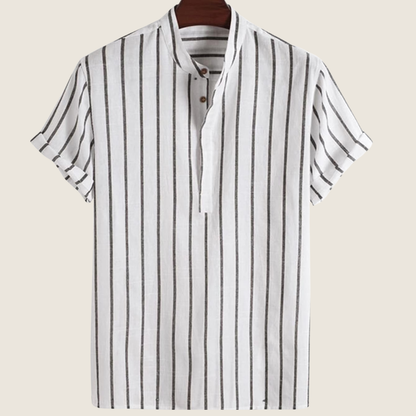 Men's Henley short-sleeve shirt with a band collar
