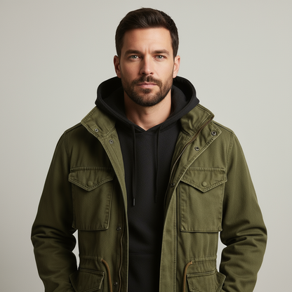 Men's Military Field Jacket Classic Olive Casual Outdoor Everyday Wear