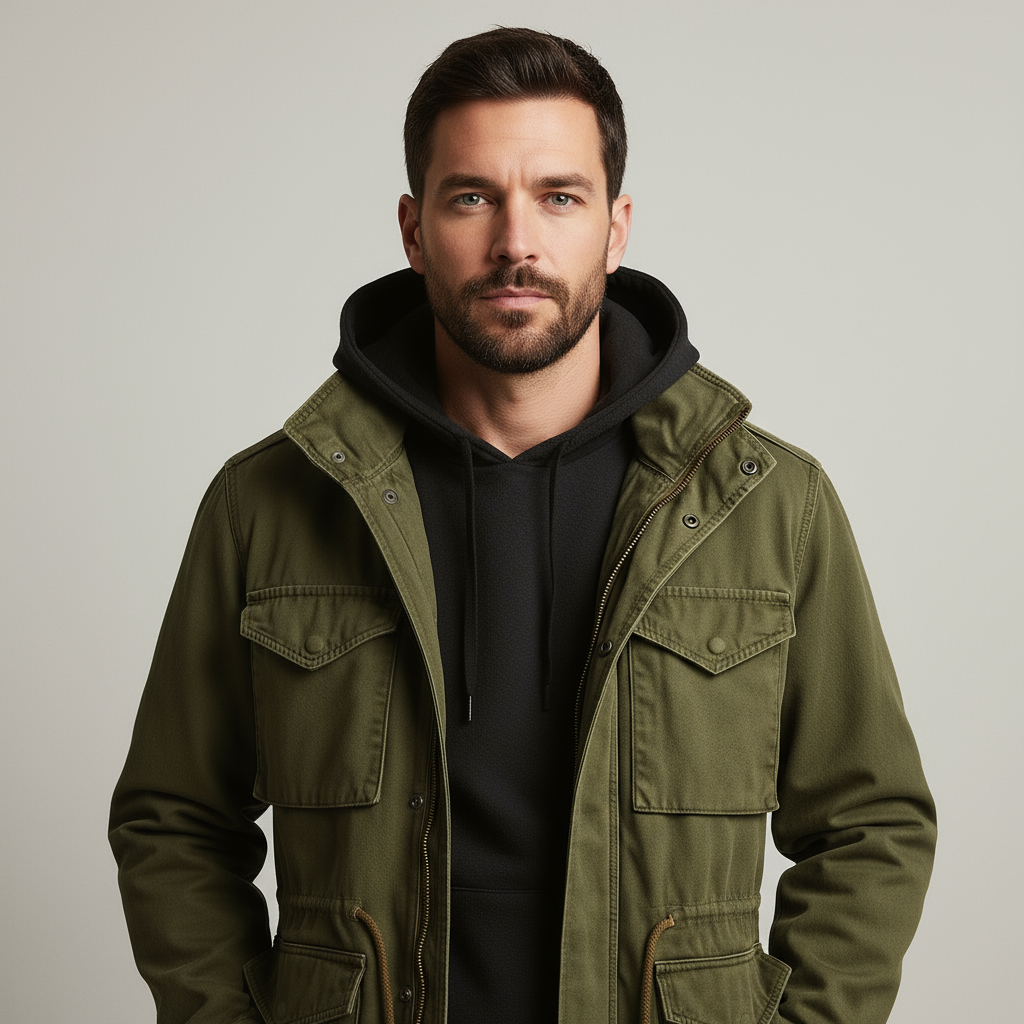 Men's Military Field Jacket Stand Collar Multi-Pocket Casual Utility Wear
