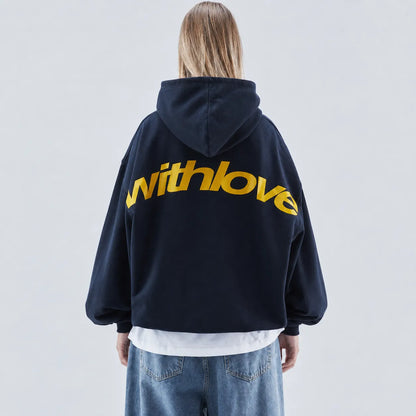 Navy printed hoodie - back studio view