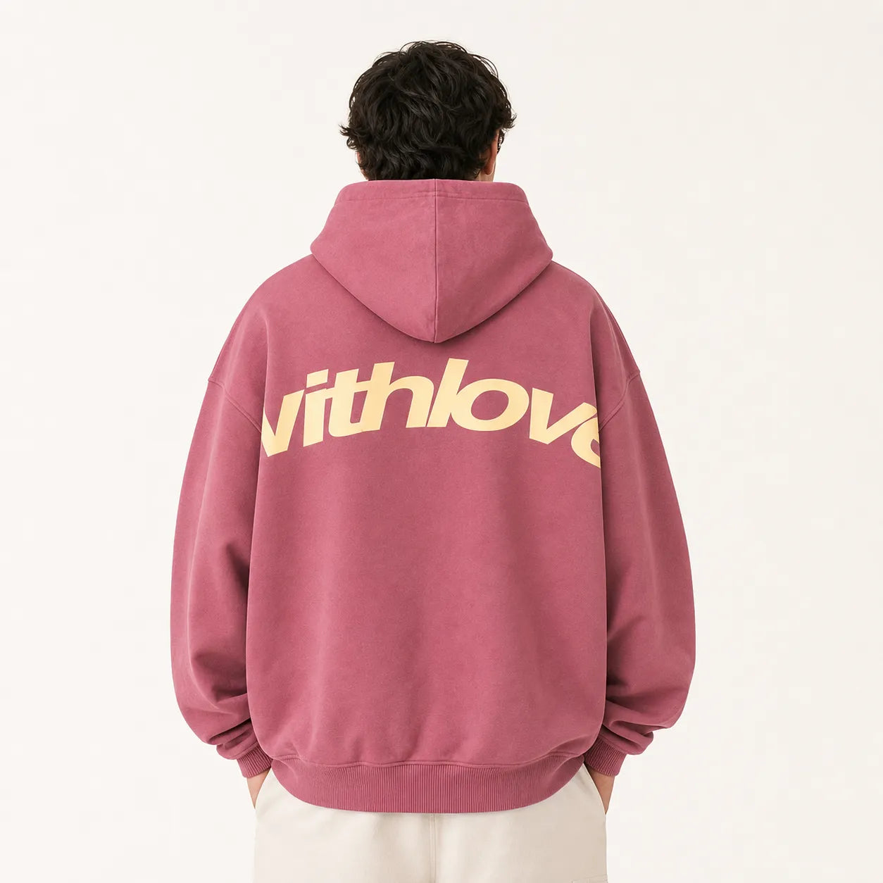 Pink printed hoodie - back studio view