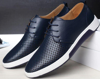 Men's Casual Lace Up Shoes Perforated Upper Flat Sole Everyday