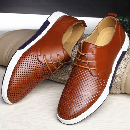 Men's Casual Lace Up Shoes Perforated Upper Flat Sole Everyday