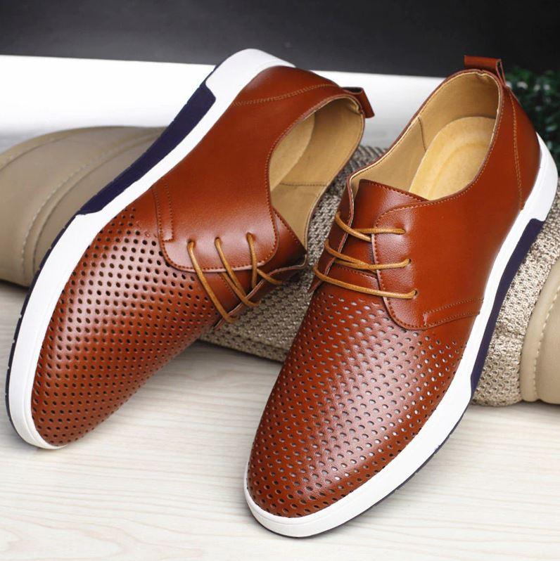 Men's Casual Lace Up Shoes Perforated Upper Flat Sole Everyday