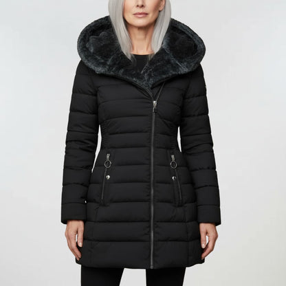 Waterproof Winter Coat Women's Longline Warm Hooded Jacket for Cold Wet Days