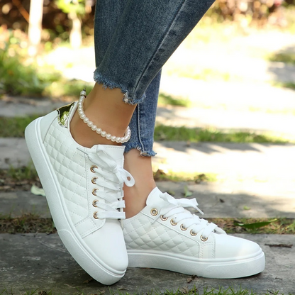 Women's Quilted Sneakers Lace Up Casual Comfort Everyday Trainer Shoes