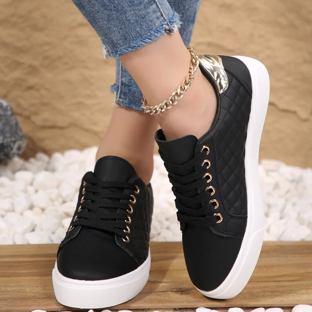Women's Quilted Sneakers Lace Up Casual Comfort Everyday Trainer Shoes