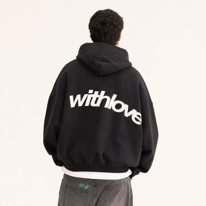 Black relaxed fit hoodie - back studio view