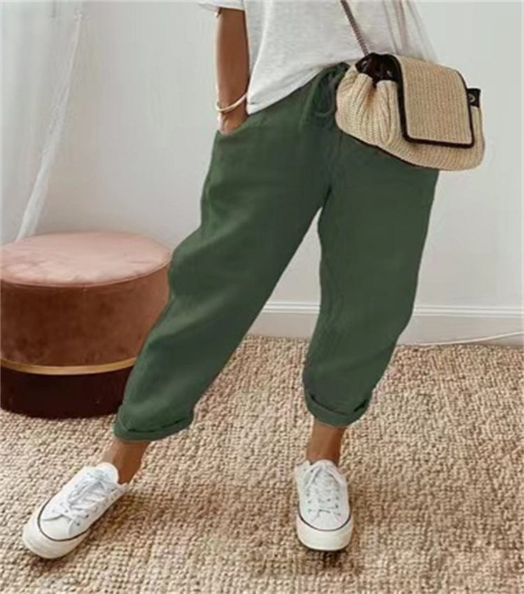 Zoé women's linen trousers in Dark green