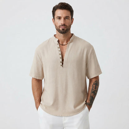 Ronan Blackwell men's henley shirt in Beige