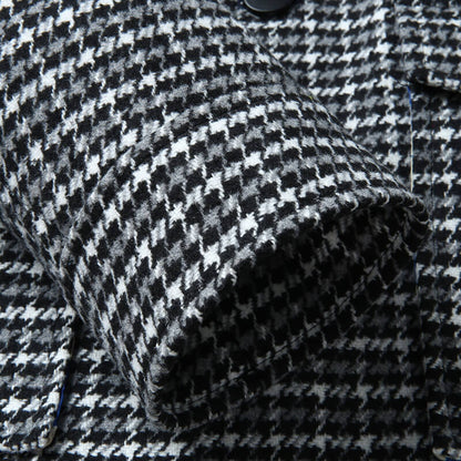 Men's Houndstooth Tailored Jacket Button-Front Structured Smart Casual Workwear