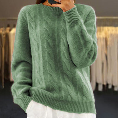 Cable Knit Wool Cashmere Sweater Crew Neck Warm Winter Pullover