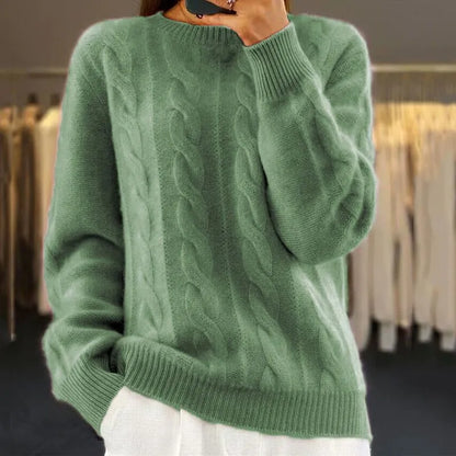 Cable Knit Wool Cashmere Sweater Crew Neck Warm Winter Pullover