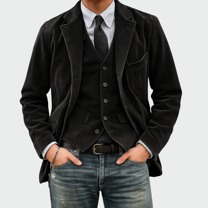 Men's Blazer and Vest Set Tailored Two-Piece Formal Suit Jacket Elegant Smart Casual