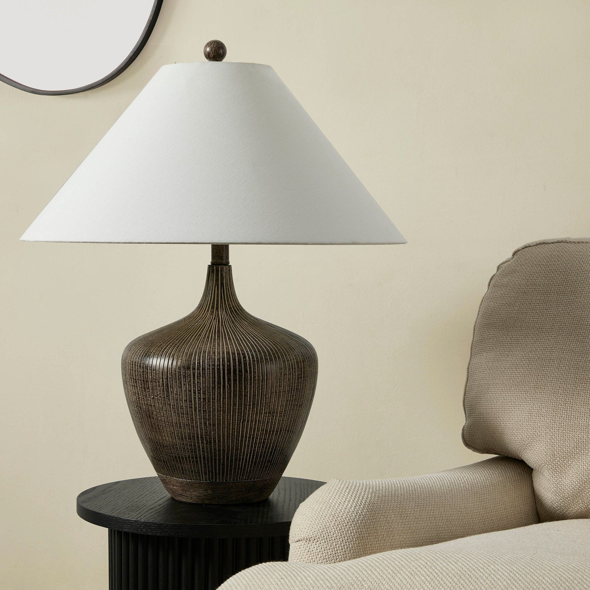 Tribeca Black Resin Table Lamp with White Shade