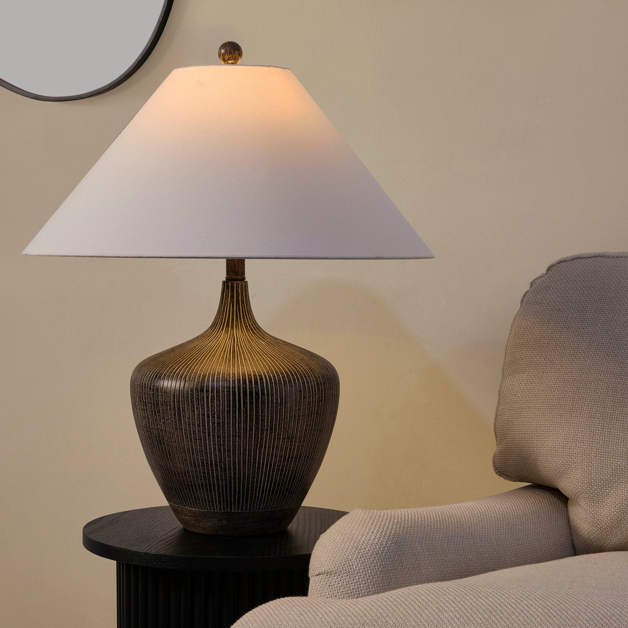 Tribeca Black Resin Table Lamp with White Shade