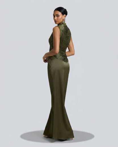 Josephine | Tassel Sleeveless Top & Satin Low Waist Maxi Skirt Set