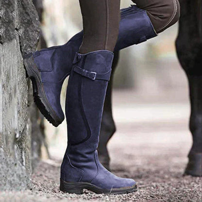 Knee High Boots with Strap Detail and Grip Sole Women's Casual