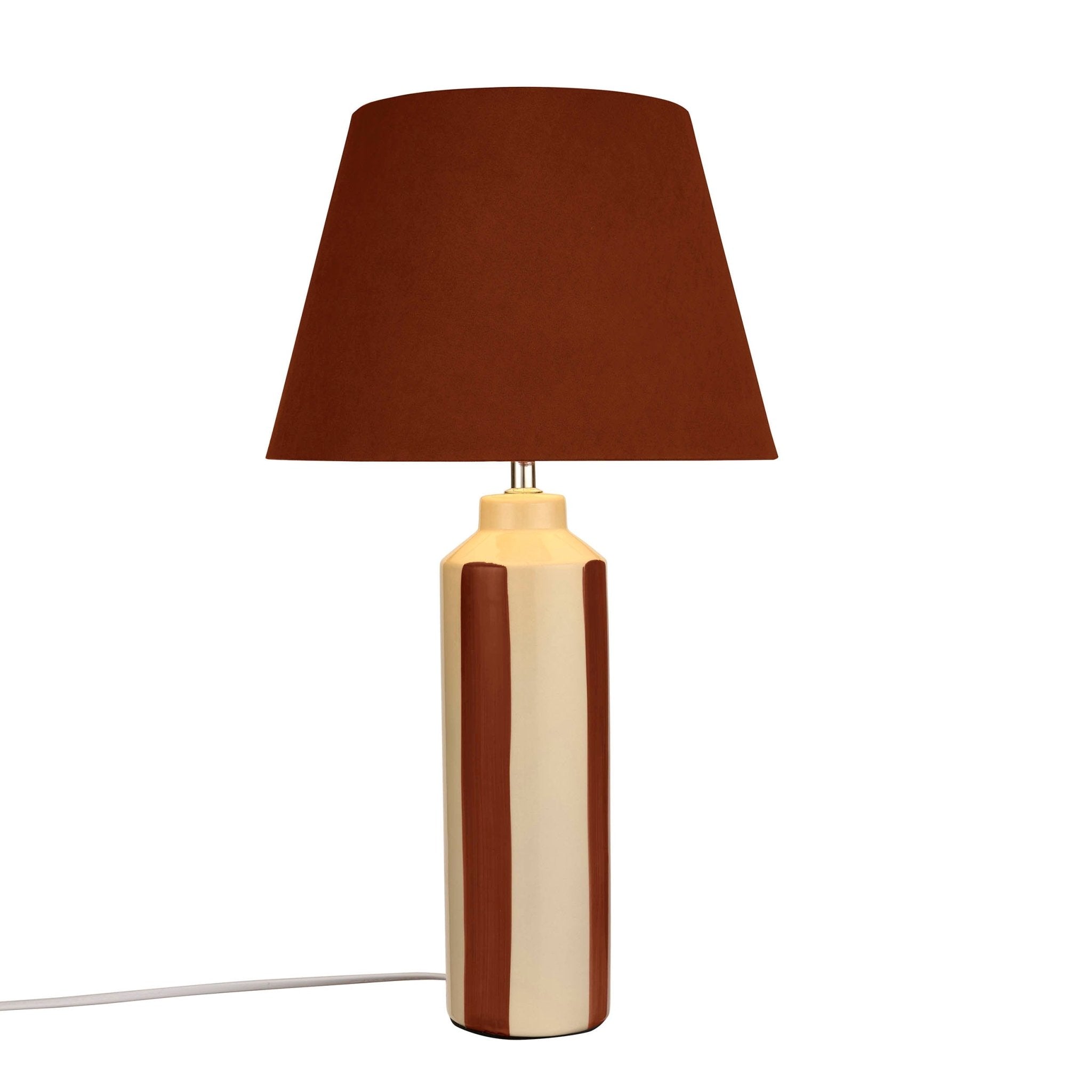 Burnt Orange Velvet Stripe Table Lamp with Ceramic Base