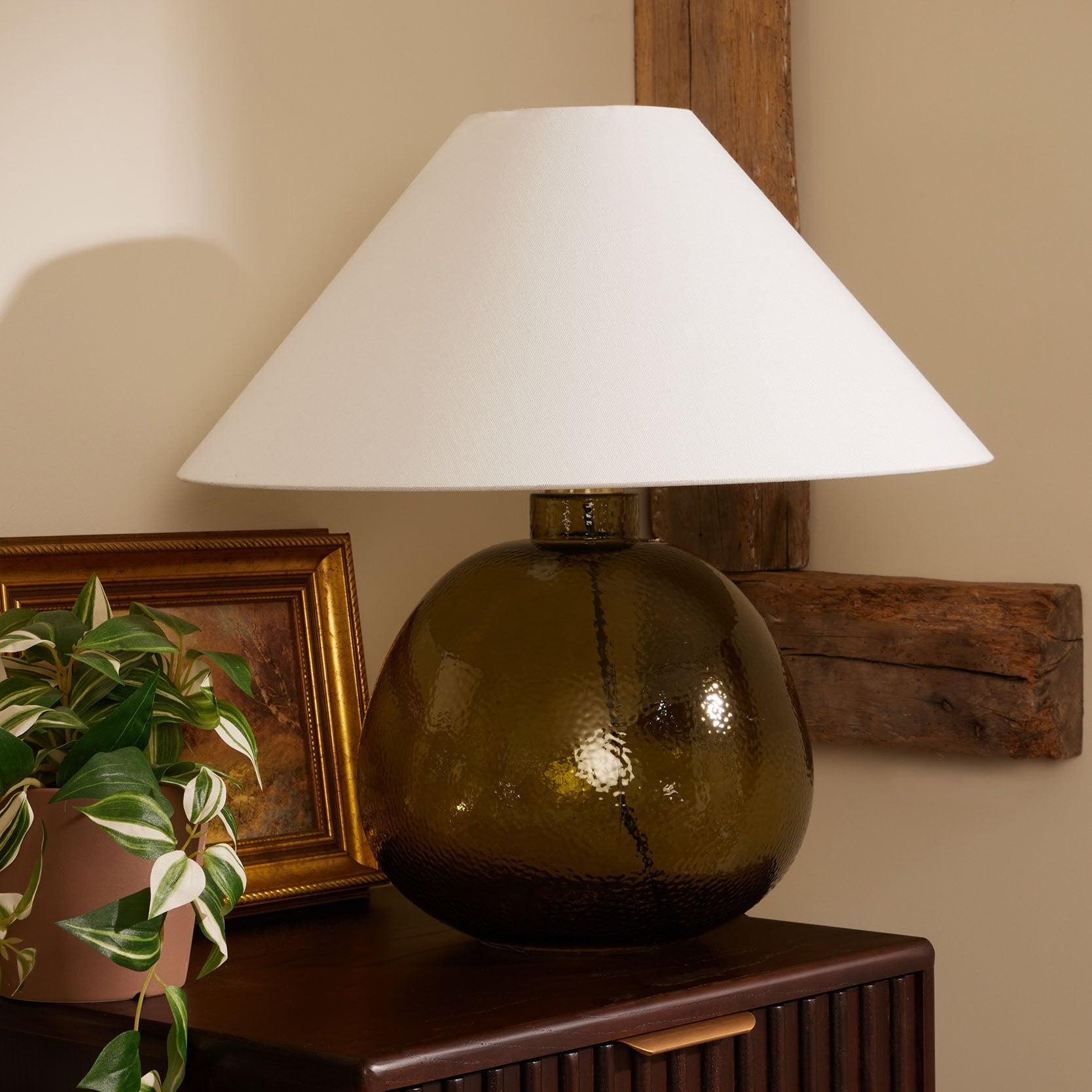 Verde Large Glass Table Lamp with Green Base and Natural Shade