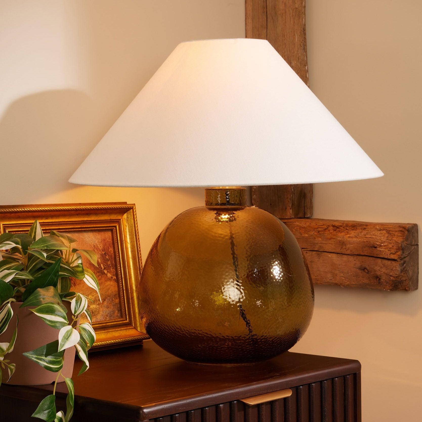 Verde Large Glass Table Lamp with Green Base and Natural Shade