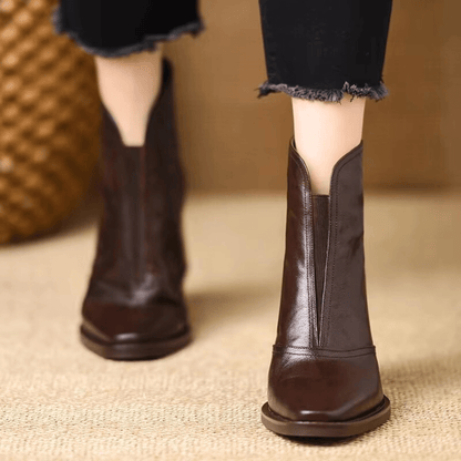 Women's Leather Ankle Boots Jessica Elegant Black Brown Block Heel