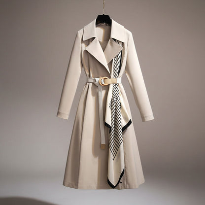 Women's Belted Midi Coat Tailored Contrast Panel Smart Casual Formal