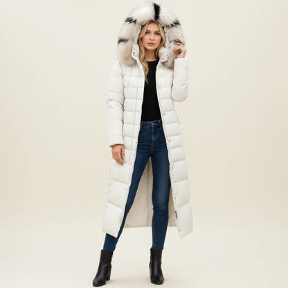 Women's Quilted Puffer Coat Maxi Length Hood Belt Warm Winter Jacket