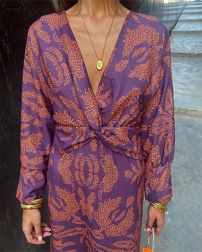 Women's A-line midi dress with a V-neckline