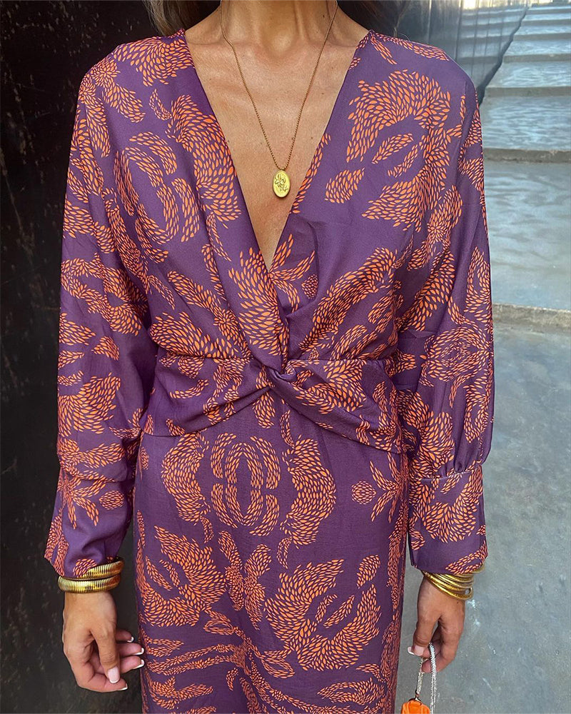 Women's A-line midi dress with a V-neckline