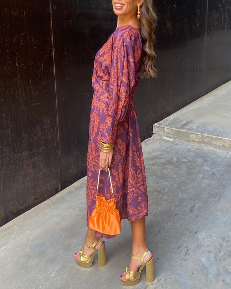 Women's A-line midi dress with a V-neckline