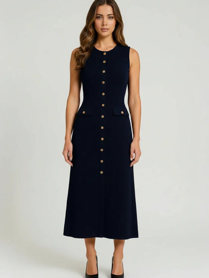 Women's A-line midi dress with a button front