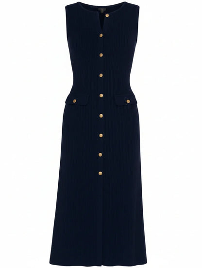 Women's A-line midi dress with a button front