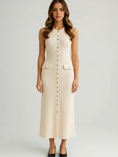 Women's A-line midi dress with a button front