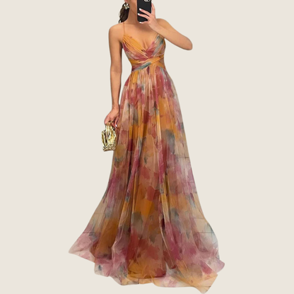 Women's A-line maxi dress with a V-neckline