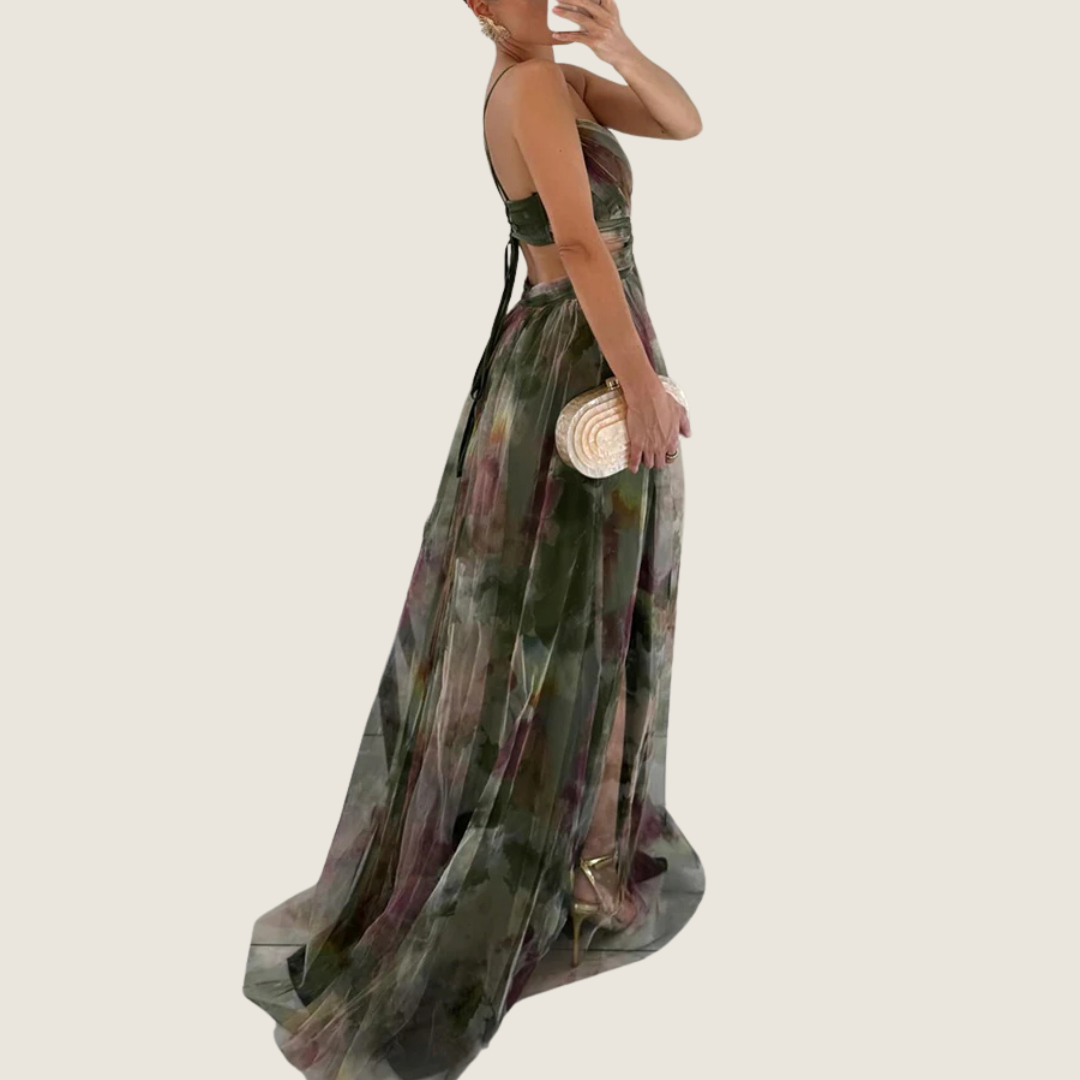 Women's A-line maxi dress with a V-neckline