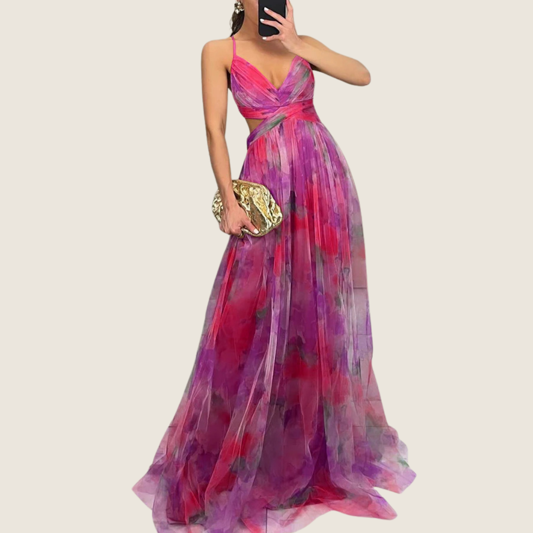 Women's A-line maxi dress with a V-neckline