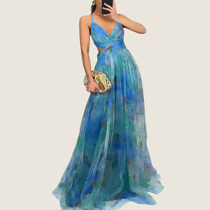 Women's A-line maxi dress with a V-neckline