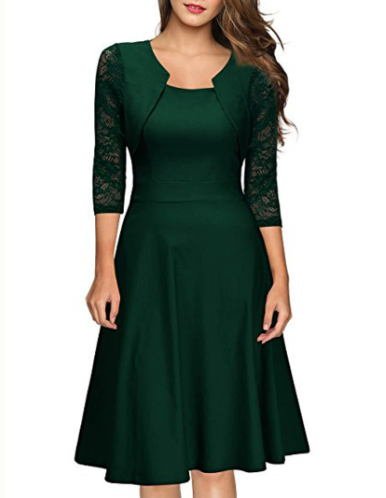 Women's A-line midi dress with a round neckline
