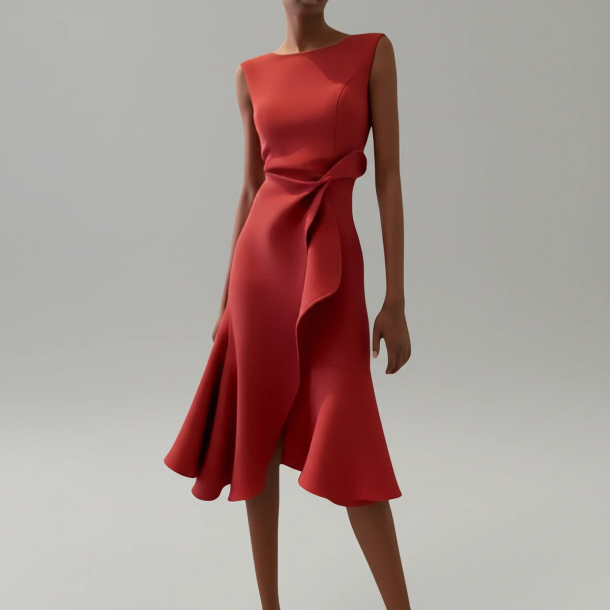 Women's A-line midi dress with ruffle detail