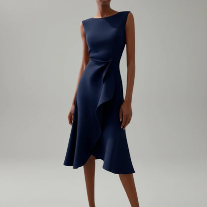 Women's A-line midi dress with ruffle detail