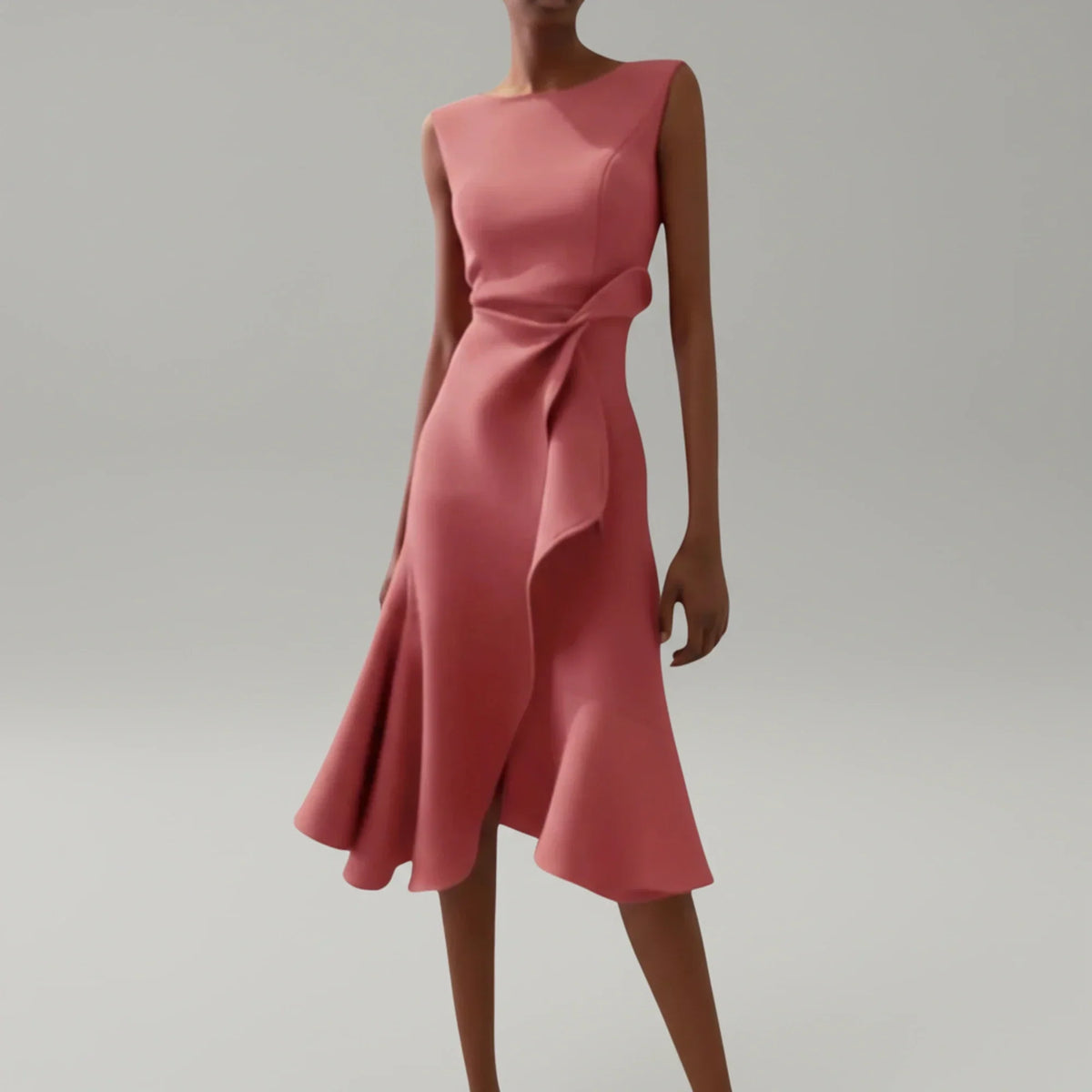 Women's A-line midi dress with ruffle detail