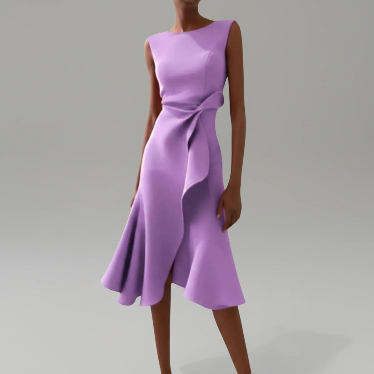 Women's A-line midi dress with ruffle detail