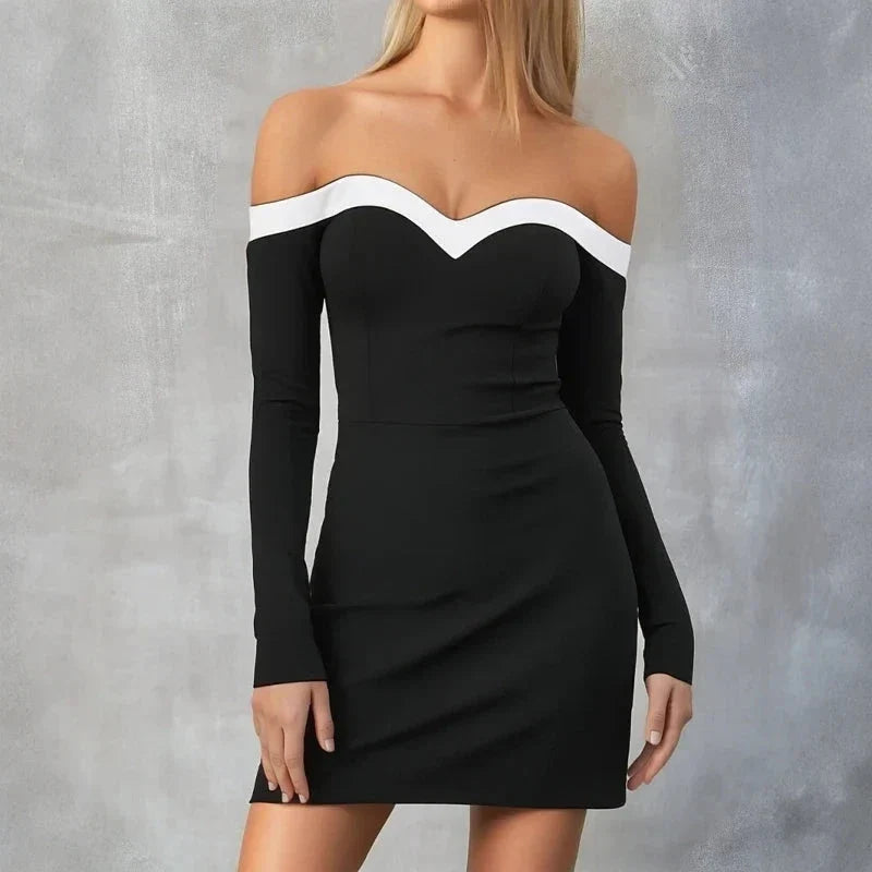 Black Celeste Moonstone bodycon mini dress, featuring a sleek fit and stylish design.