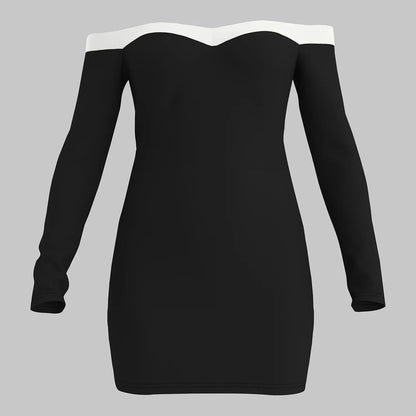 Black Celeste Moonstone bodycon mini dress, form-fitting design with elegant detailing on a model.