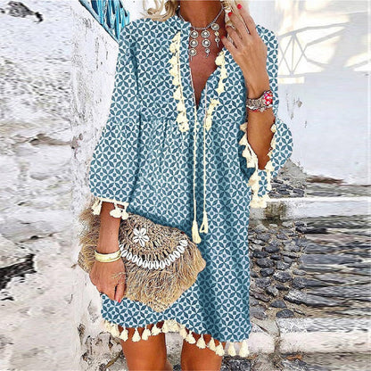 Women's mini dress with a V-neckline