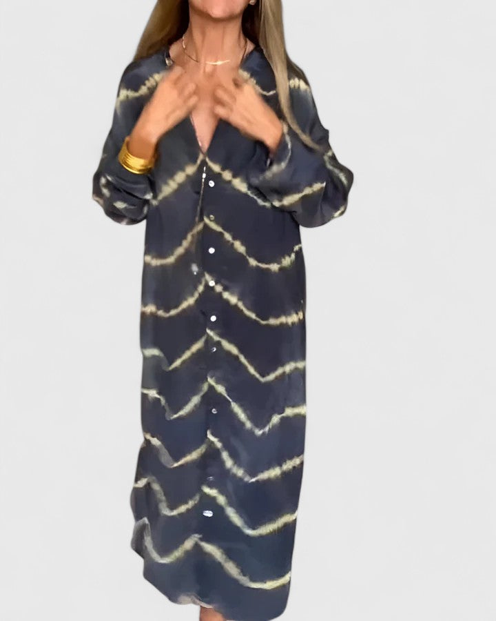 Maxi striped dress with a V-neckline