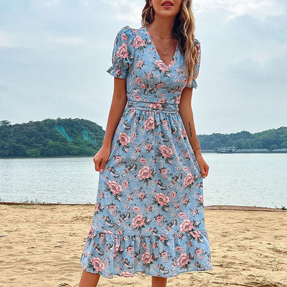 Astra floral print midi dress, mini dress with vibrant floral pattern, perfect for casual or semi-formal wear.