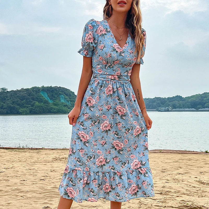Astra floral print midi dress, mini dress with vibrant floral pattern, perfect for casual or semi-formal wear.