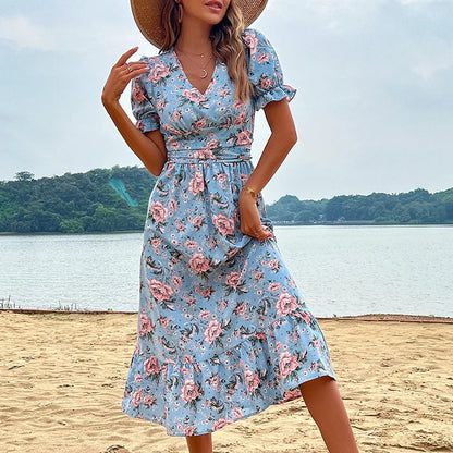 Astra floral print midi dress, lightweight mini dress with vibrant floral pattern, perfect for casual or semi-formal wear.